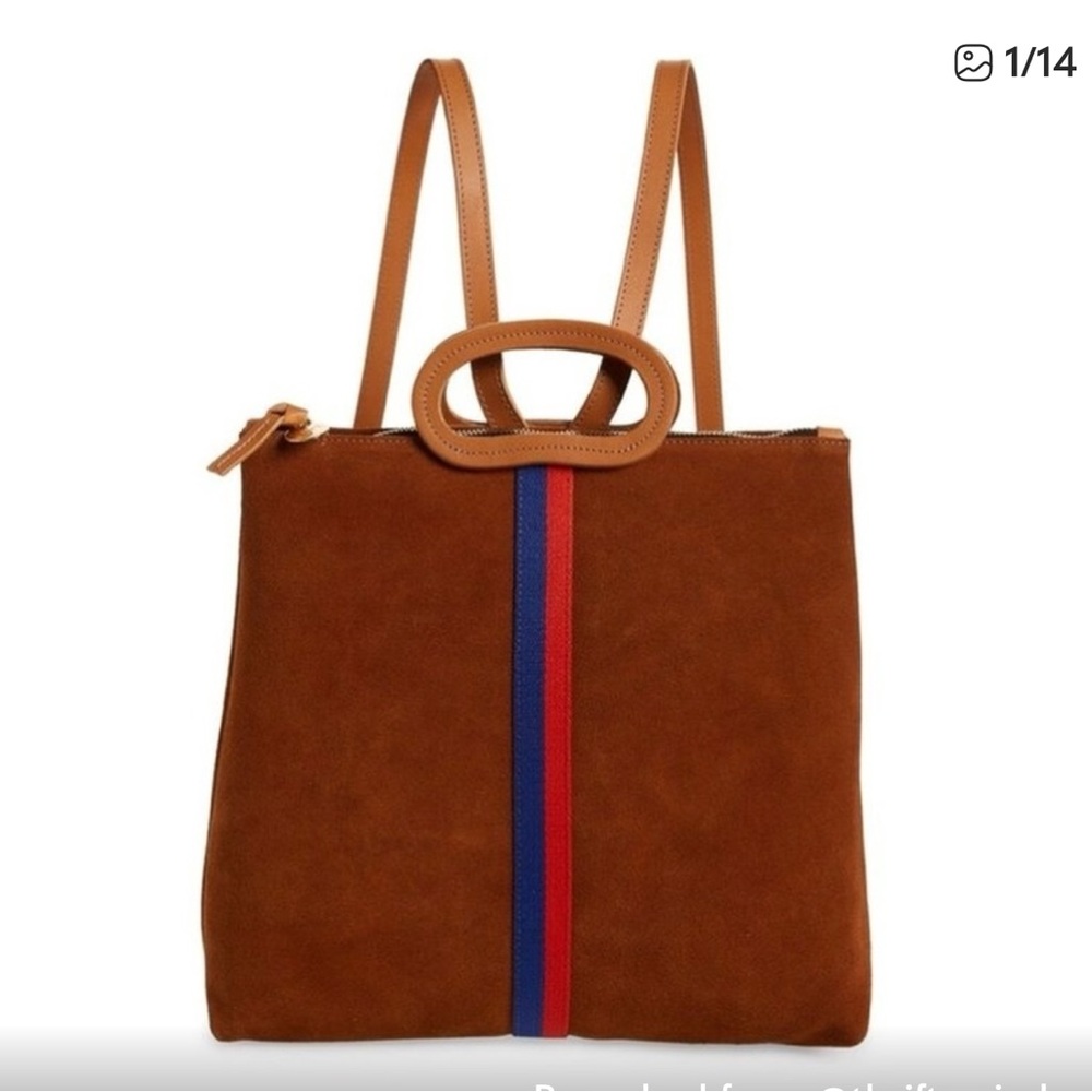 Clare V. Suede Tote/Backpack Brown Suede Backpack with Striped Detail